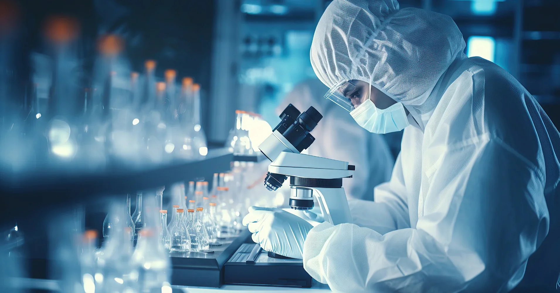 Wissenschaftler im Labor mit Mikroskop